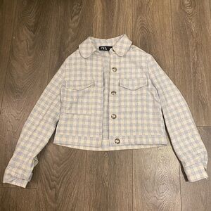 ZARA Women’s Checkered Jacket - BLUE WHITE - Size XS